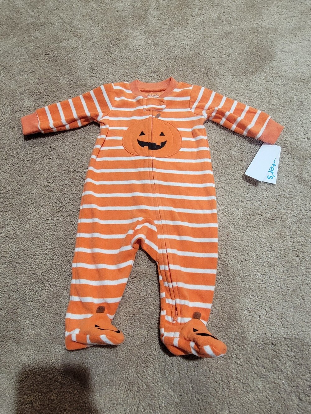 Carter's Just One You Pumpkin 2-way Zippered Footed PJs Size 3 Months